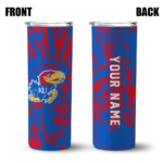 customized-kansas-jayhawks-metallic-grid-blue-skinny-tumbler-best-selling.webp