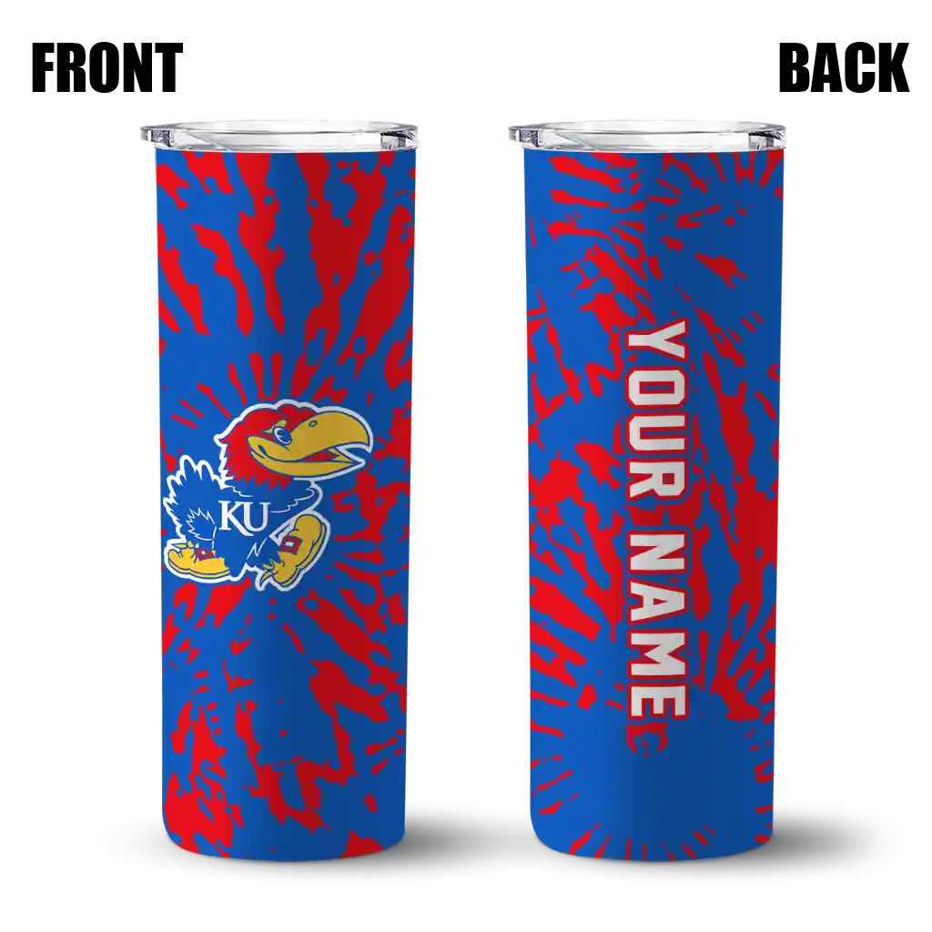 customized-kansas-jayhawks-metallic-grid-blue-skinny-tumbler-fashion-forward.webp
