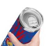 customized-kansas-jayhawks-metallic-grid-blue-skinny-tumbler-best-selling.webp