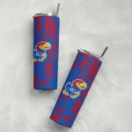 customized-kansas-jayhawks-metallic-grid-blue-skinny-tumbler-best-selling.webp