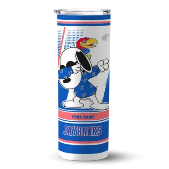 Customized Kansas Jayhawks Snoopy Dog Blue White Skinny Tumbler