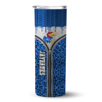 Customized Kansas Jayhawks Sparkle Drip Blue Skinny Tumbler
