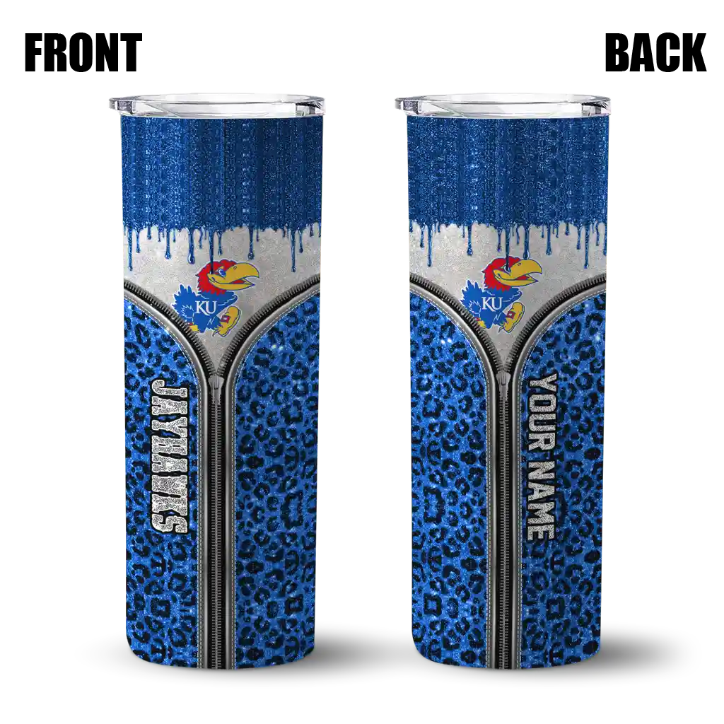 customized-kansas-jayhawks-sparkle-drip-blue-skinny-tumbler-fashion-forward.webp