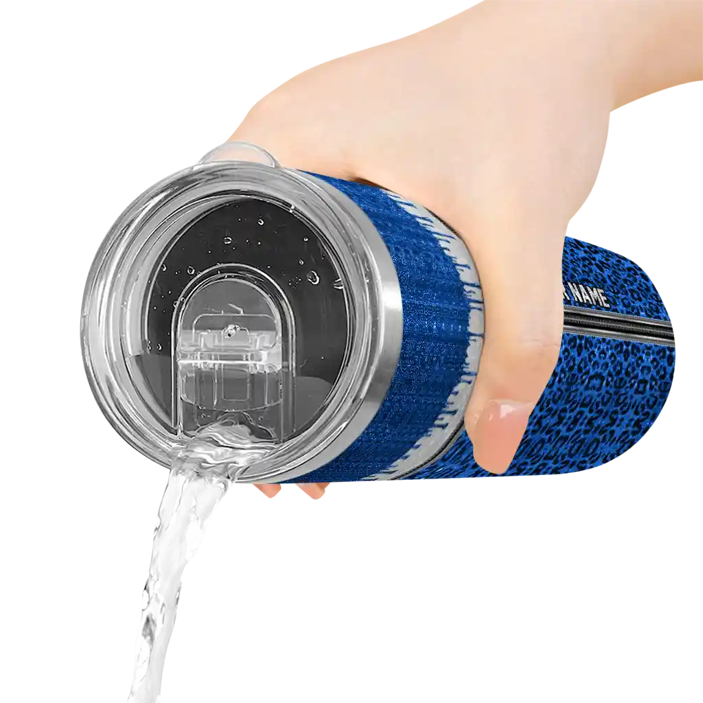 customized-kansas-jayhawks-sparkle-drip-blue-skinny-tumbler-latest-model.webp