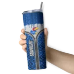 customized-kansas-jayhawks-sparkle-drip-blue-skinny-tumbler-best-selling.webp