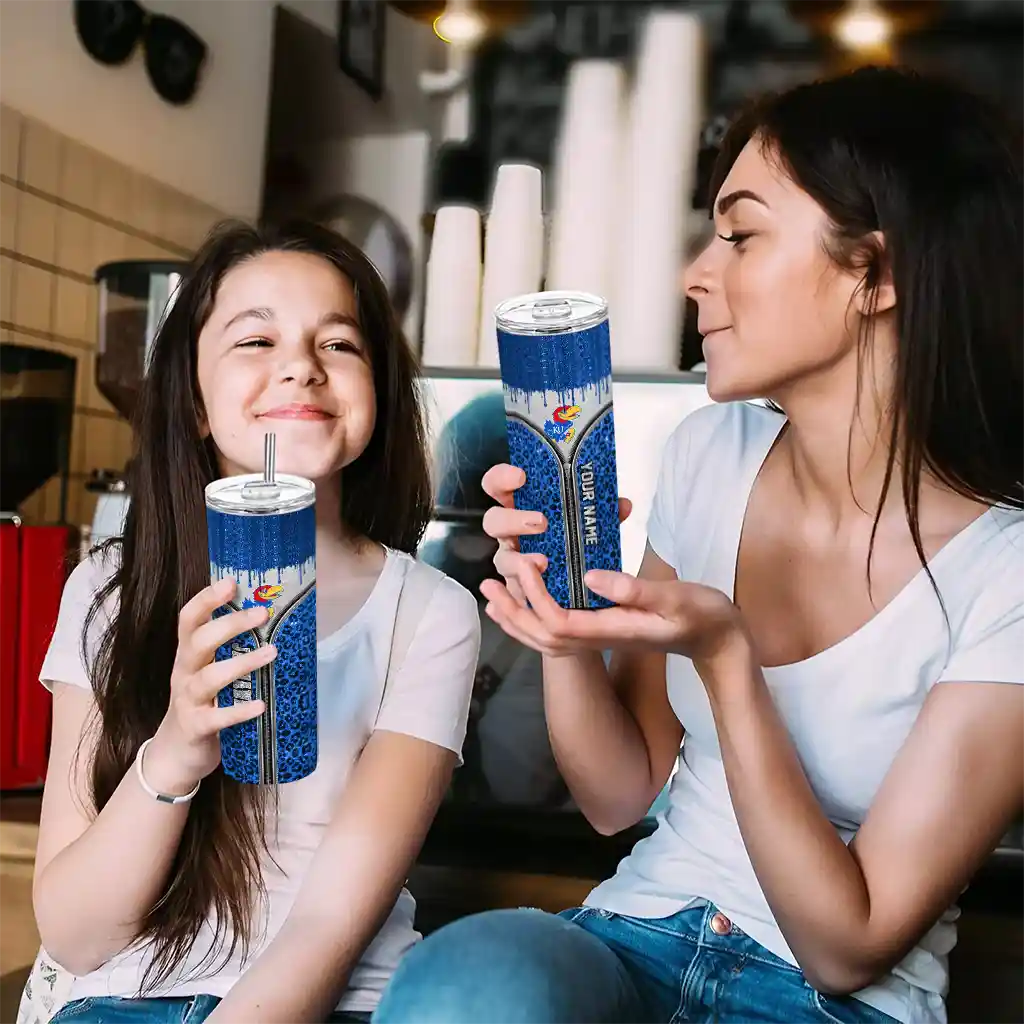 customized-kansas-jayhawks-sparkle-drip-blue-skinny-tumbler-trendy.webp