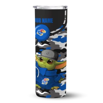 Customized Kansas Jayhawks Yoda Camo Blue Black Skinny Tumbler