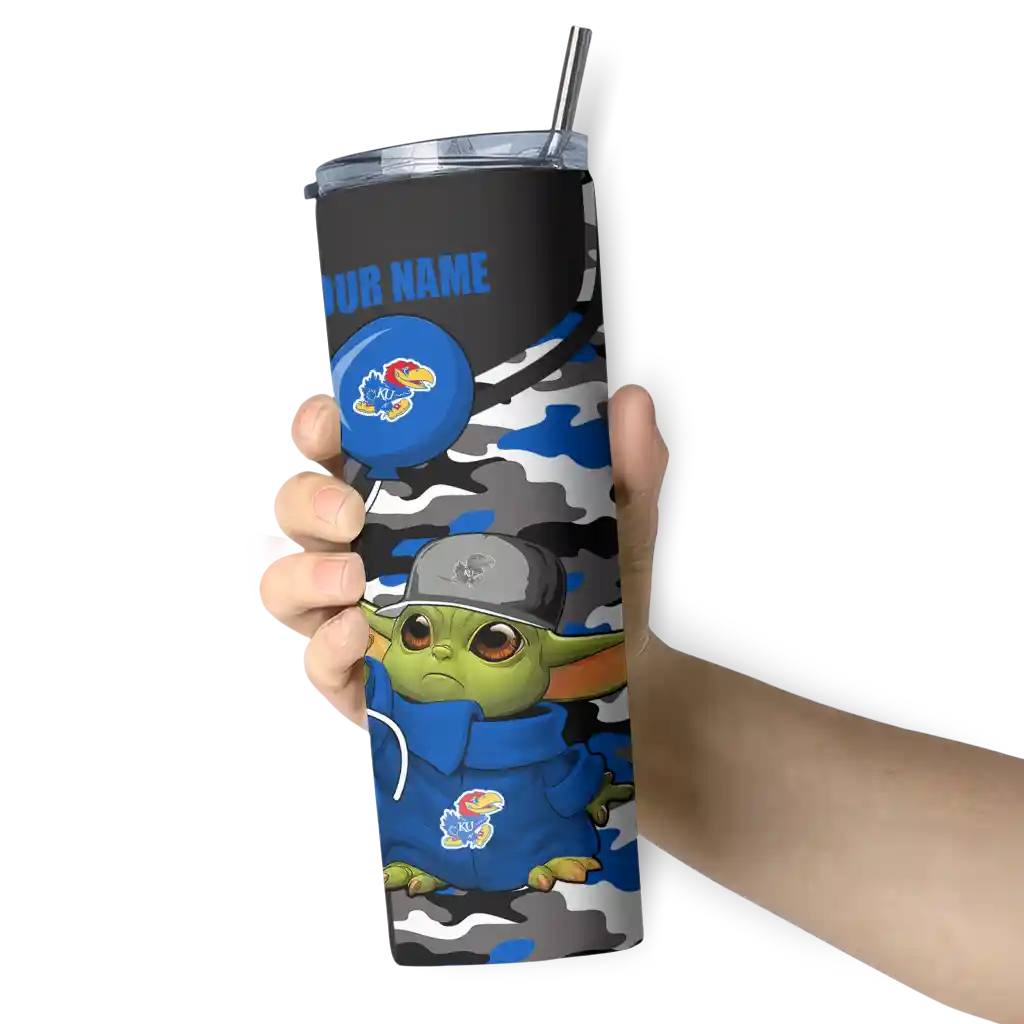 customized-kansas-jayhawks-yoda-camo-blue-black-skinny-tumbler-premium-grade.webp
