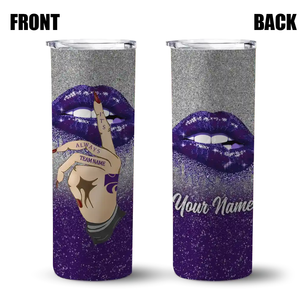 customized-kansas-state-wildcats-sparkle-lips-purple-skinny-tumbler-fashion-forward.webp