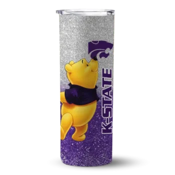Customized Kansas State Wildcats Winnie the Pooh Purple Gray Skinny Tumbler