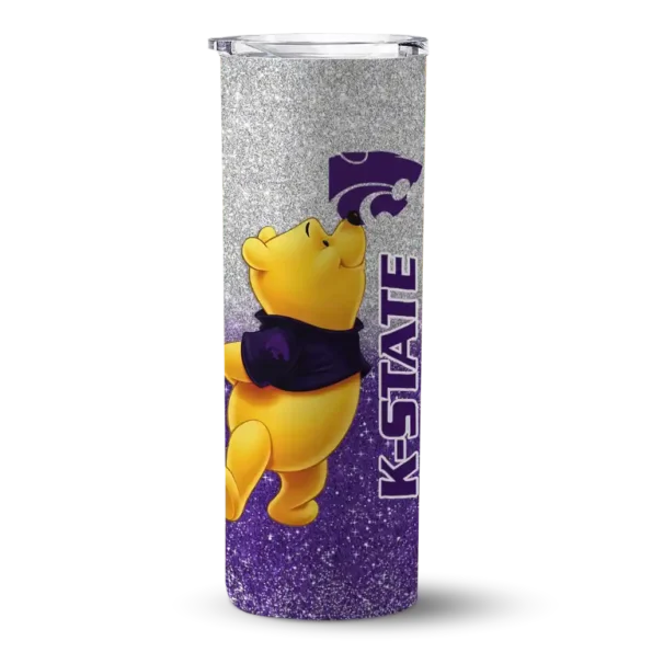 customized kansas state wildcats winnie the pooh purple gray skinny tumbler best selling