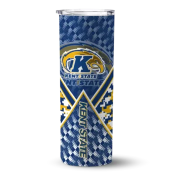 Customized Kent State Golden Flashes Monogram Burst Navy Blue White Skinny Tumbler