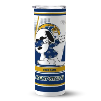 Customized Kent State Golden Flashes Snoopy Dog Navy Blue White Skinny Tumbler