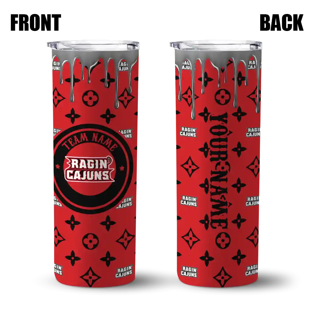 customized-louisiana-ragin-cajuns-camo-streak-red-skinny-tumbler-fashion-forward.webp