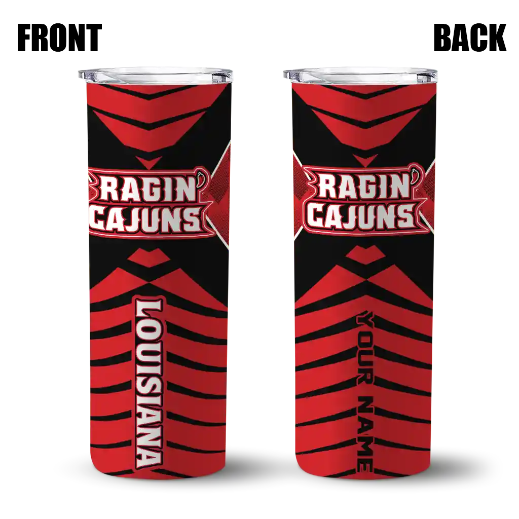 customized-louisiana-ragin-cajuns-camo-texture-red-skinny-tumbler-fashion-forward.webp
