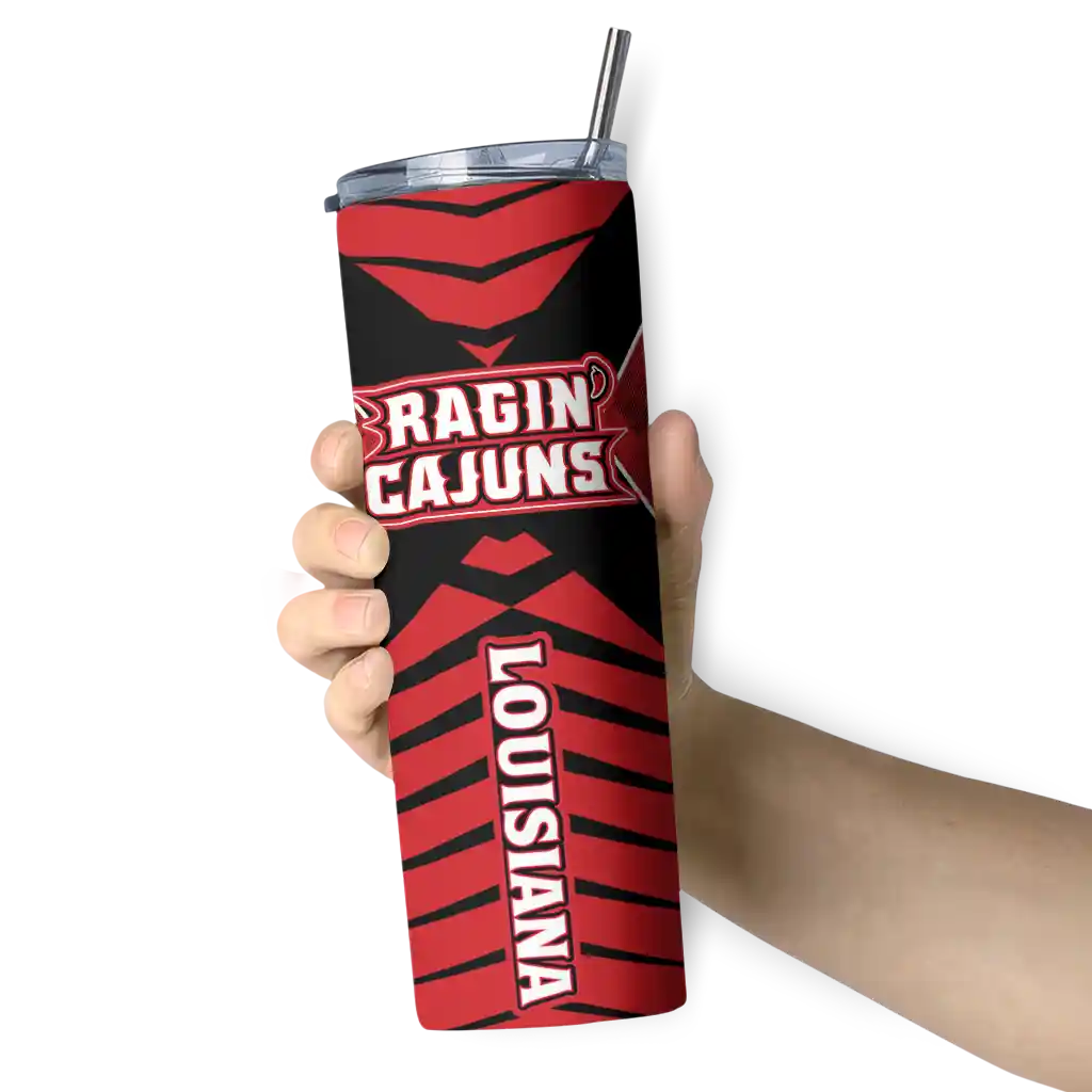 customized-louisiana-ragin-cajuns-camo-texture-red-skinny-tumbler-premium-grade.webp
