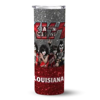 Customized Louisiana Ragin' Cajuns Kiss Band Black Skinny Tumbler