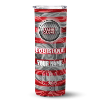 Customized Louisiana Ragin' Cajuns Patterned Waves Red Skinny Tumbler