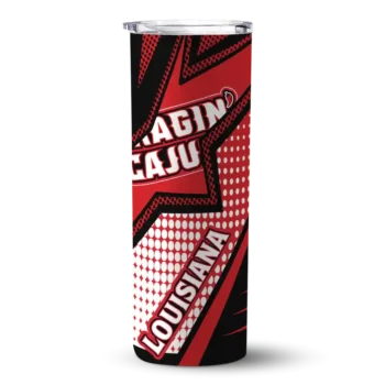 Customized Louisiana Ragin' Cajuns Web Stripes Red White Skinny Tumbler