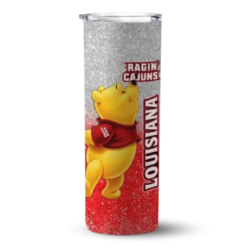 Customized Louisiana Ragin' Cajuns Winnie the Pooh Red Gray Skinny Tumbler
