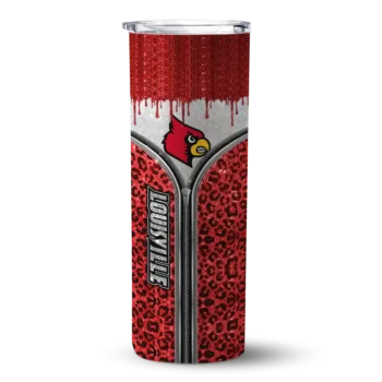 Customized Louisville Cardinals Sparkle Drip Red Skinny Tumbler