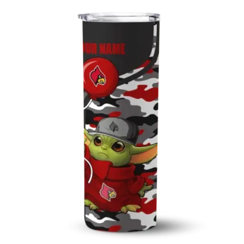 Customized Louisville Cardinals Yoda Camo Red Black Skinny Tumbler