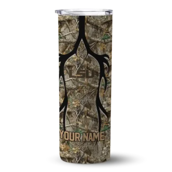 Customized LSU Tigers Antler Flow Camo Skinny Tumbler