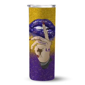 Customized LSU Tigers Sparkle Lips Purple Skinny Tumbler