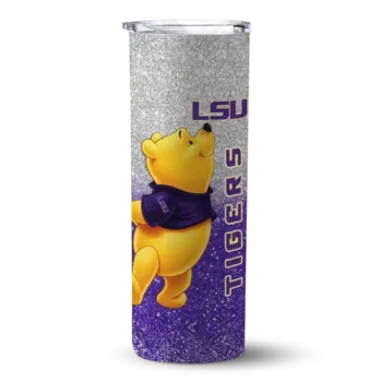 Customized LSU Tigers Winnie the Pooh Purple Gray Skinny Tumbler