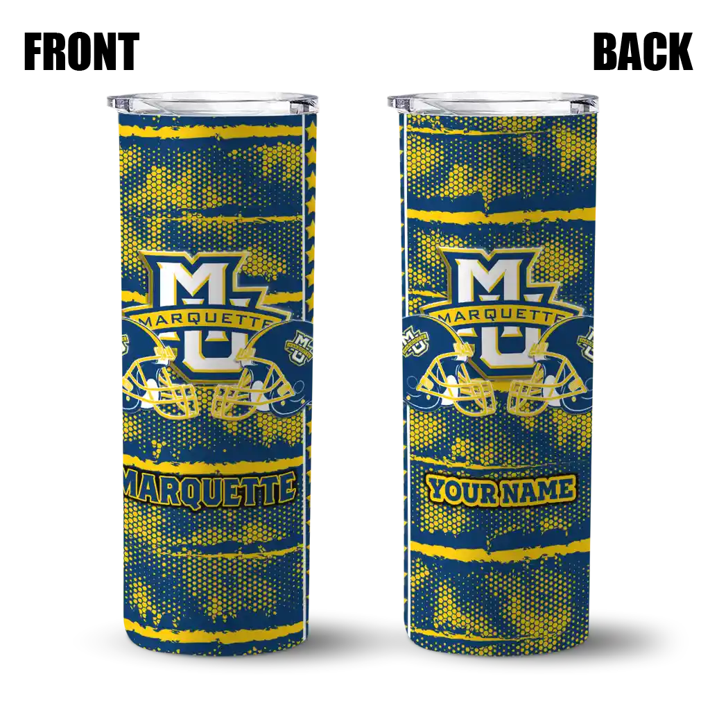 customized-marquette-golden-eagles-chevron-patch-blue-skinny-tumbler-fashion-forward.webp
