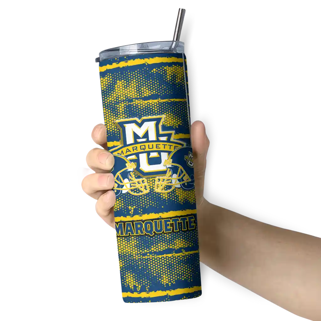 customized-marquette-golden-eagles-chevron-patch-blue-skinny-tumbler-premium-grade.webp
