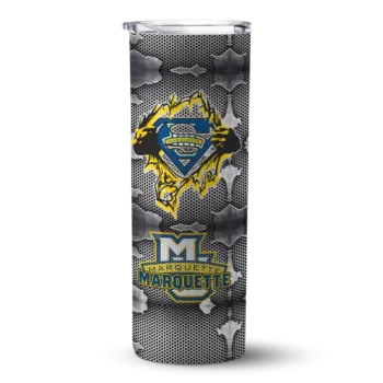 Customized Marquette Golden Eagles Chevron V Blue Gray Skinny Tumbler