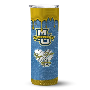 Customized Marquette Golden Eagles Pixel Fade Blue Skinny Tumbler