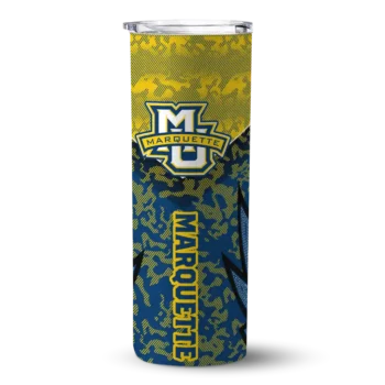 Customized Marquette Golden Eagles Spiral Burst Print Blue Skinny Tumbler