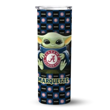 Customized Marquette Golden Eagles Yoda Cozy Blue Black Skinny Tumbler