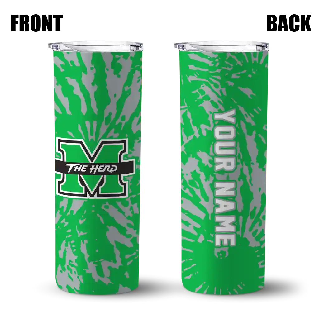 customized-marshall-thundering-herd-metallic-grid-green-skinny-tumbler-fashion-forward.webp