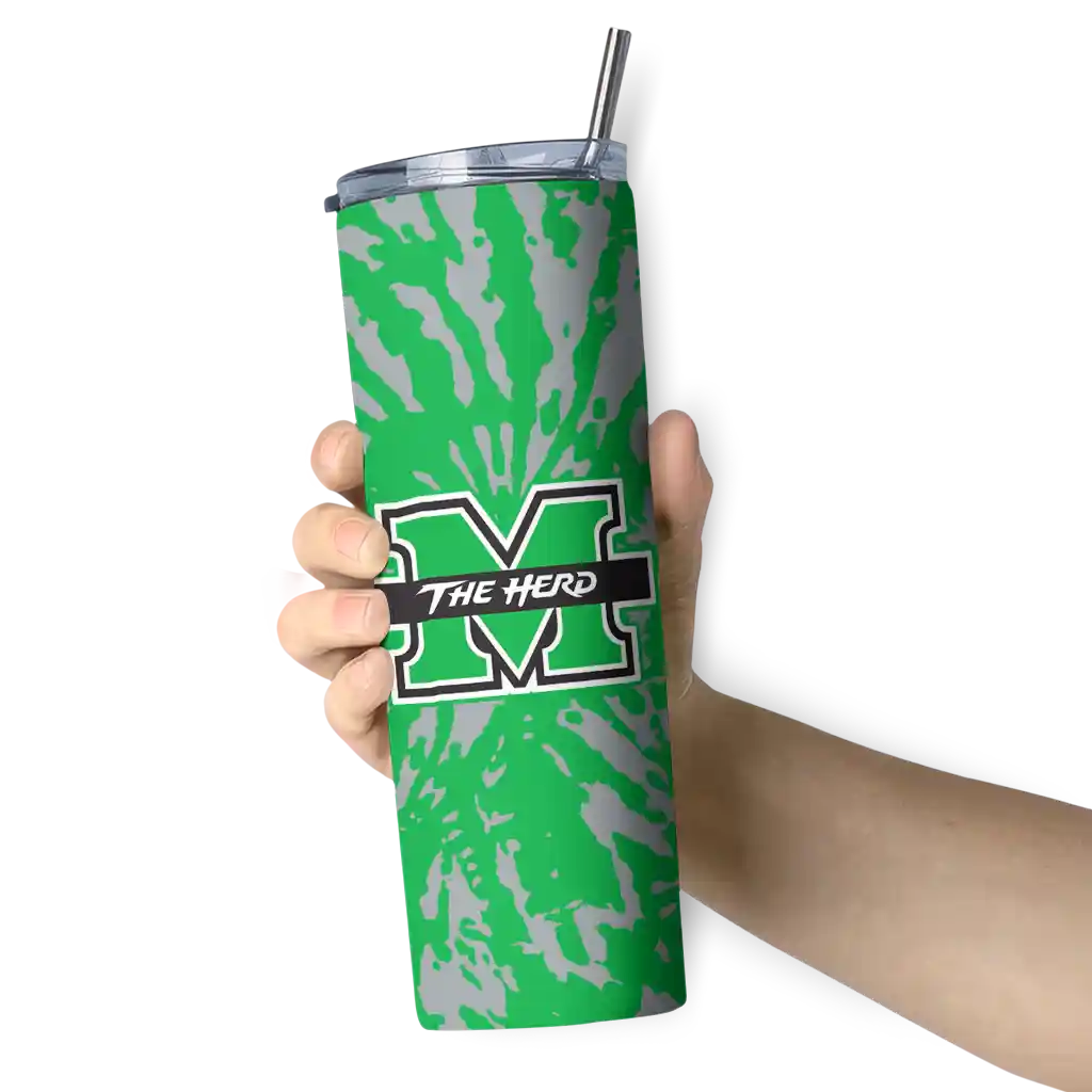 customized-marshall-thundering-herd-metallic-grid-green-skinny-tumbler-premium-grade.webp