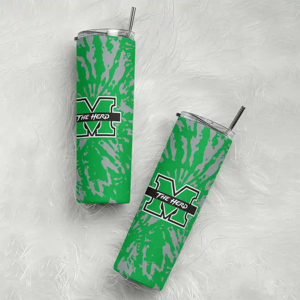customized-marshall-thundering-herd-metallic-grid-green-skinny-tumbler-top-rated.webp