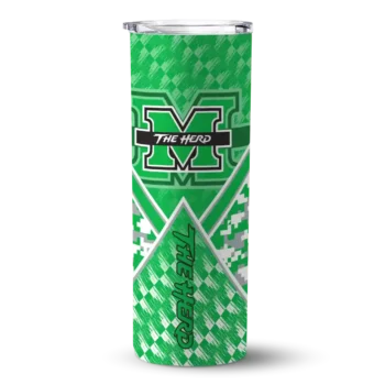 Customized Marshall Thundering Herd Monogram Burst Green White Skinny Tumbler