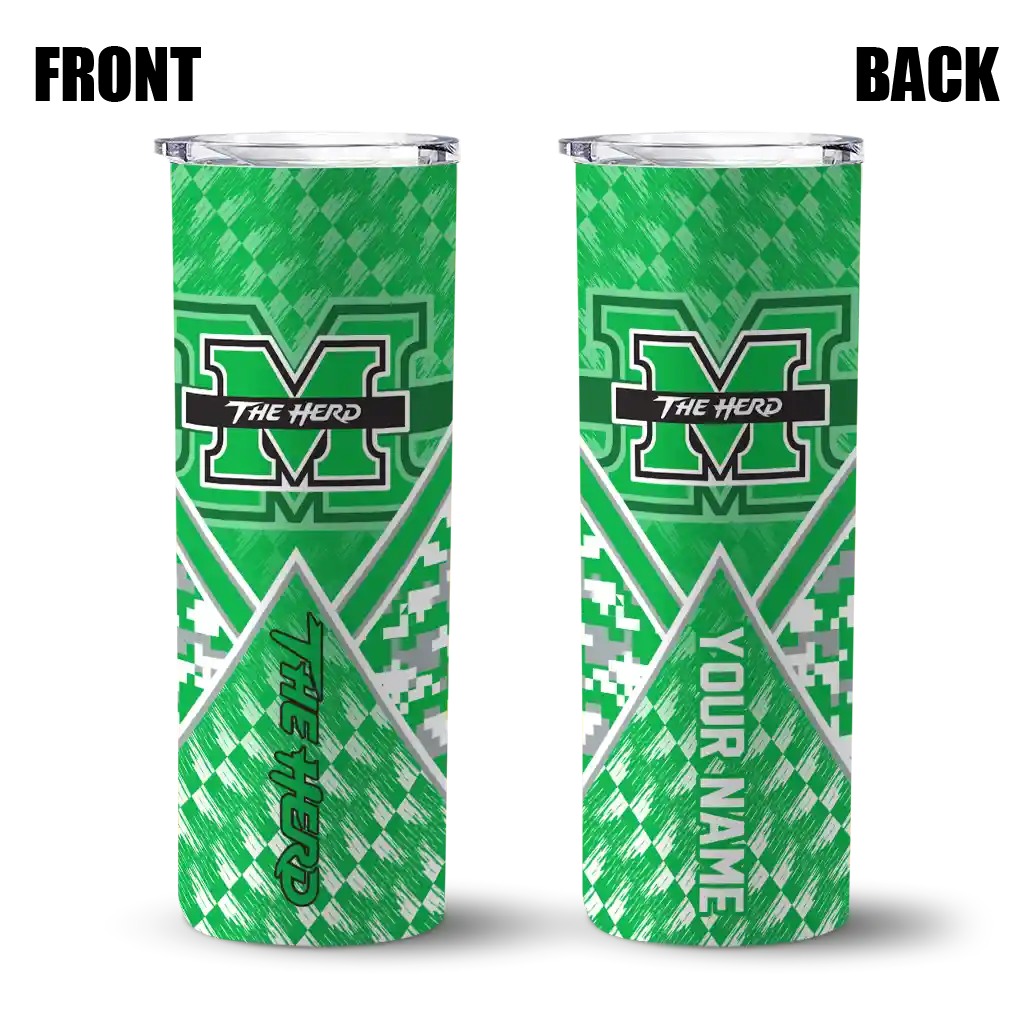 customized-marshall-thundering-herd-monogram-burst-green-white-skinny-tumbler-fashion-forward.webp