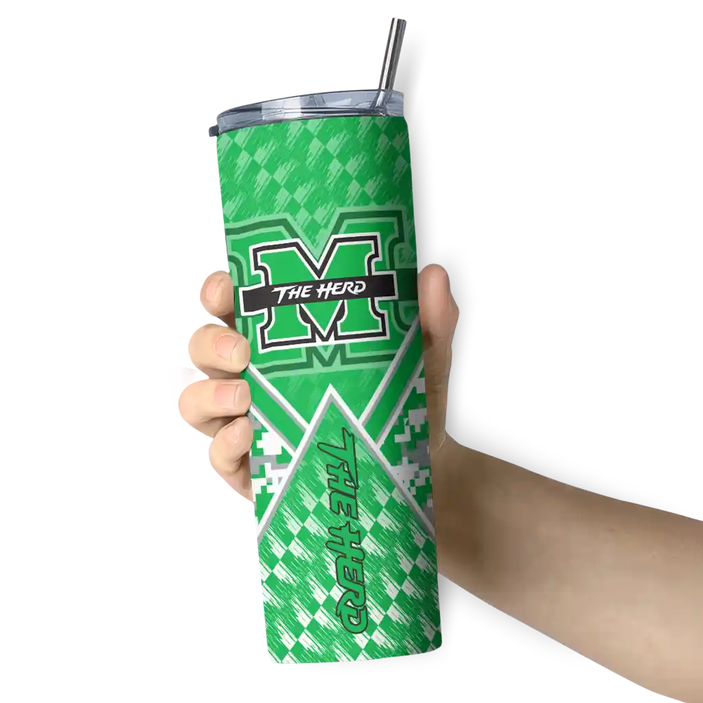 customized-marshall-thundering-herd-monogram-burst-green-white-skinny-tumbler-premium-grade.webp