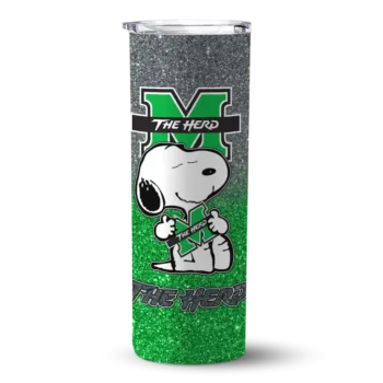 Customized Marshall Thundering Herd Snoopy Attitude Green Skinny Tumbler