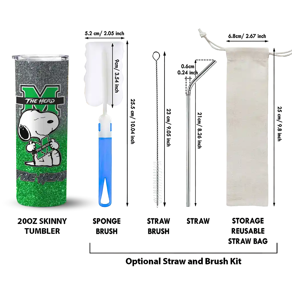 customized-marshall-thundering-herd-snoopy-attitude-green-skinny-tumbler-new-arrival.webp