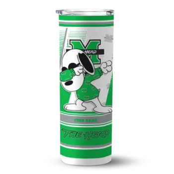 Customized Marshall Thundering Herd Snoopy Dog Green White Skinny Tumbler