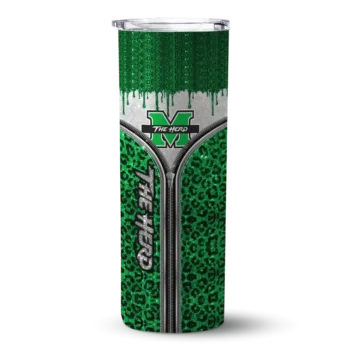 Customized Marshall Thundering Herd Sparkle Drip Green Skinny Tumbler