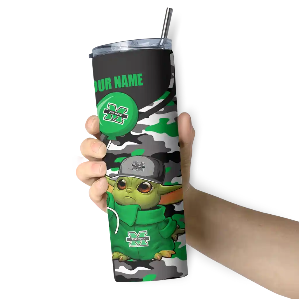 customized-marshall-thundering-herd-yoda-camo-green-black-skinny-tumbler-premium-grade.webp