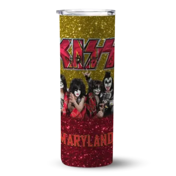 Customized Maryland Terrapins Kiss Band Gold Skinny Tumbler