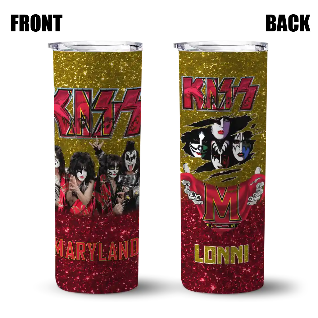 customized-maryland-terrapins-kiss-band-gold-skinny-tumbler-fashion-forward.webp