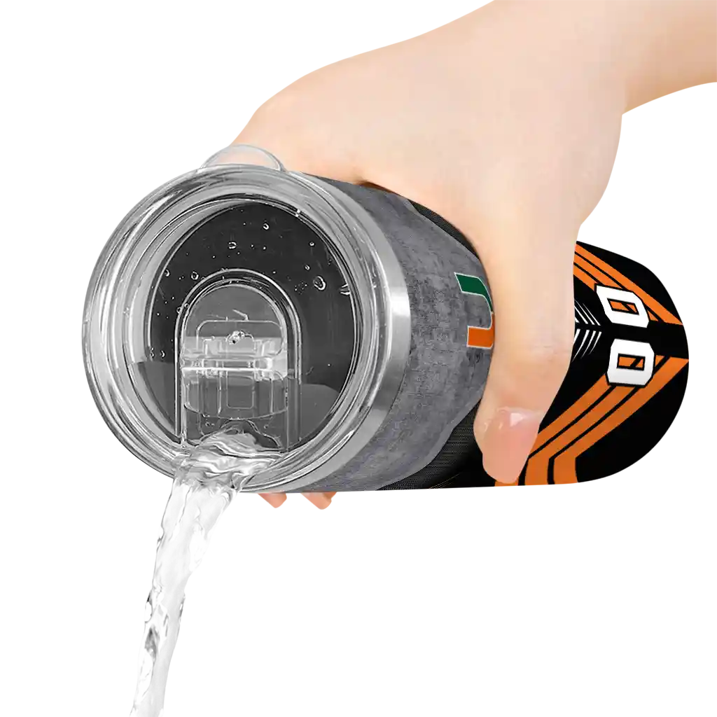customized-miami-hurricanes-hexagon-honeycomb-orange-black-skinny-tumbler-latest-model.webp