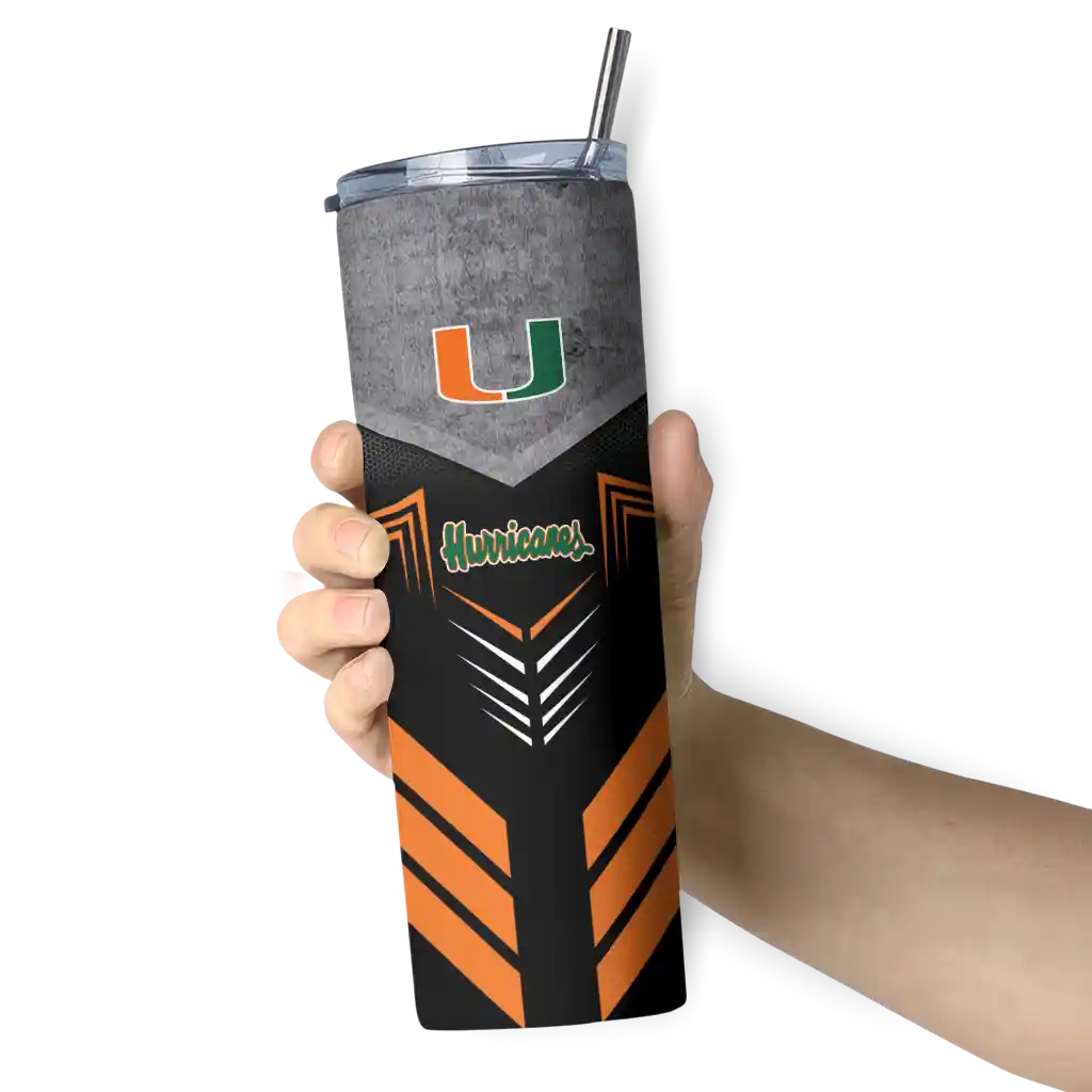 customized-miami-hurricanes-hexagon-honeycomb-orange-black-skinny-tumbler-premium-grade.webp